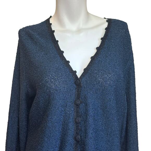 Vintage Brenda French for French Rags Blue Cardigan Sweater With Black Trim M/L - Picture 4 of 8